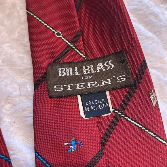 Vintage Bill Blass equestrian maroon navy Silk poly Tie with horse boot rope - Picture 5 of 8